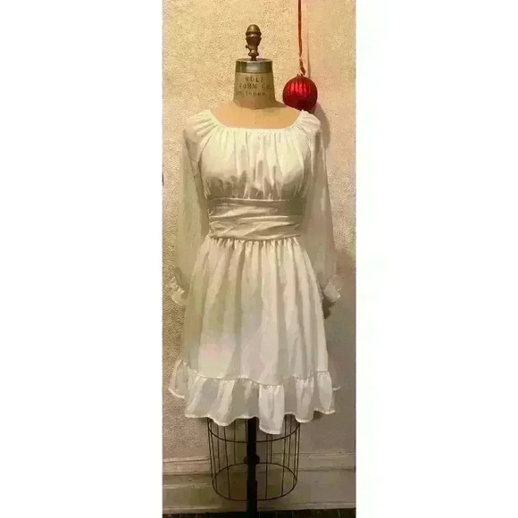 Zaful Square Neck Off the Shoulder Lantern Sleeve Tie Back Dress NWT Size 6 - Picture 3 of 14
